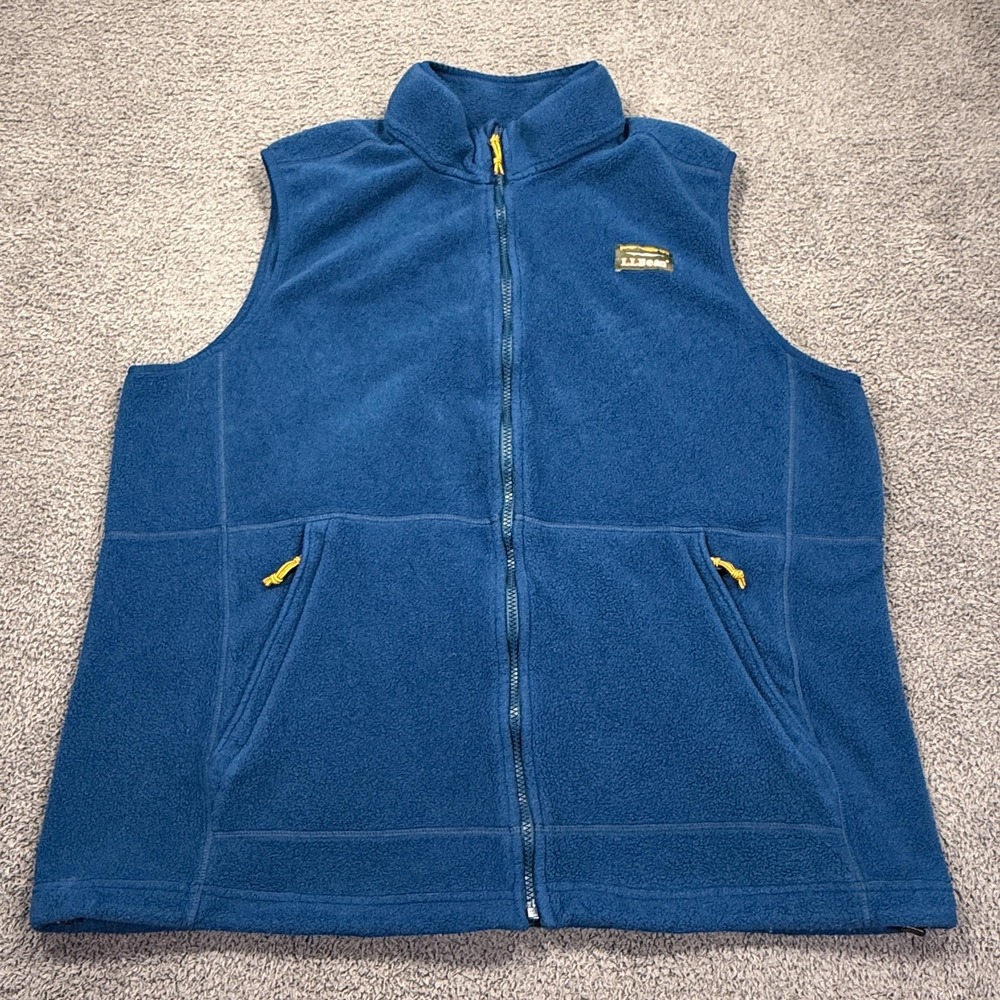 L.L.Bean Vest Mens 2XL‎ Tall Blue Fleece Full Zip Pockets Recycled Polyester